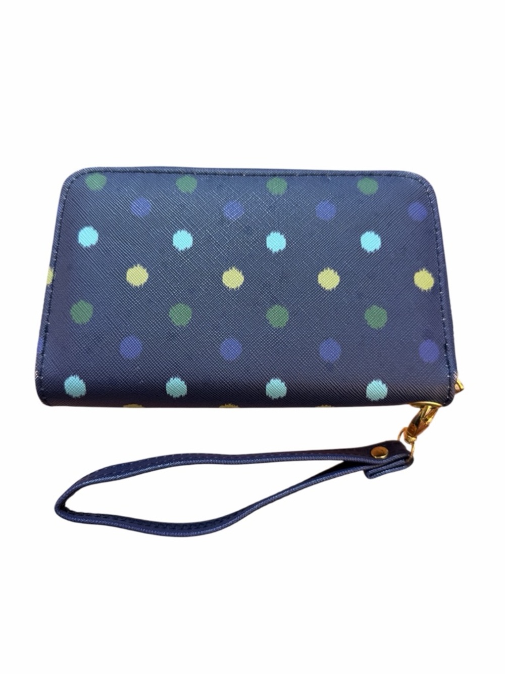 Isaac Mizrahi Navy Polka Dot Zip Wristlet - Picture 3 of 5